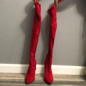 Red thigh high heels